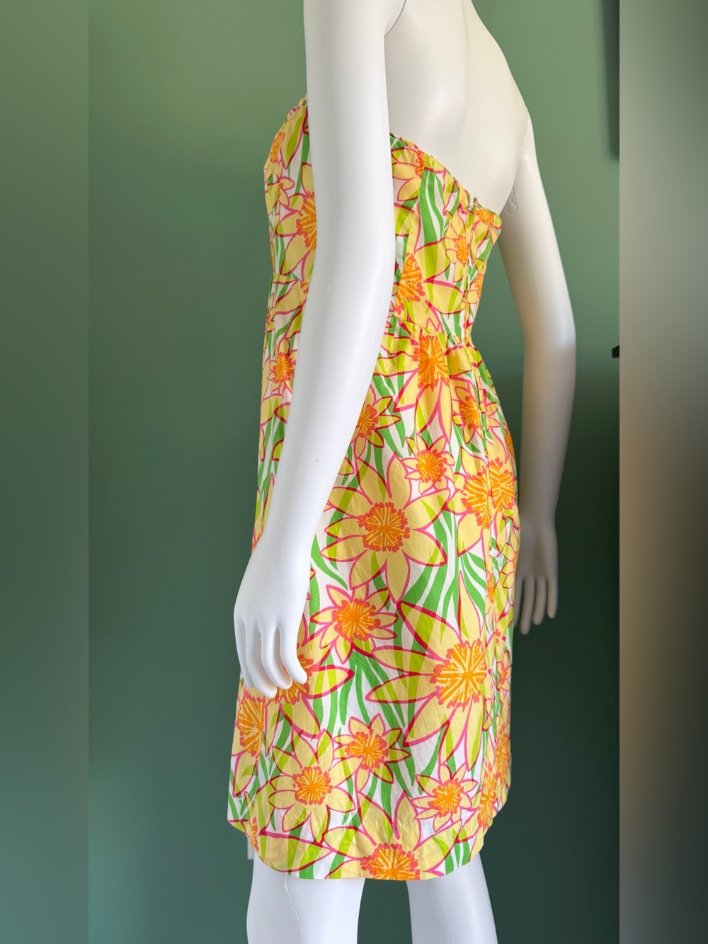 Lilly Pulitzer Strapless Daffodil Print Strapless Sundress in Yellow/Green/Pink - Picture 4 of 13